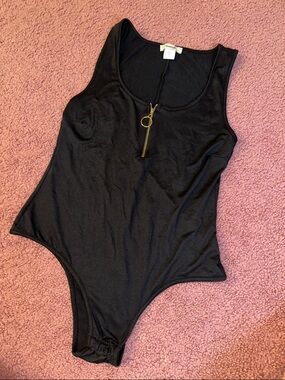 Sleeveless Black Bodysuit with Front Zip